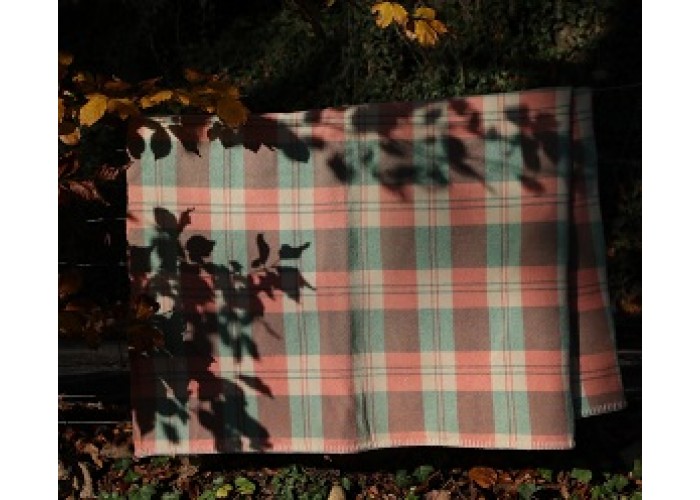 Plaster Pink & Forest Green Welsh check blanket CP77